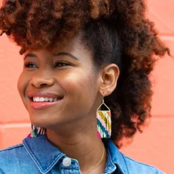 INK + ALLOY Whitney Diagonal Stripe Beaded Fringe Earrings Rainbow