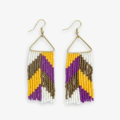 INK + ALLOY Whitney Game Day Chevron Beaded Fringe Earrings Purple and Yellow