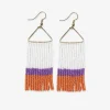 INK + ALLOY Whitney Game Day Color Block Stripe Beaded Fringe Earrings Purple + Orange