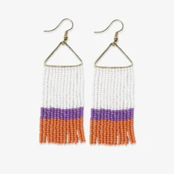 INK + ALLOY Whitney Game Day Color Block Stripe Beaded Fringe Earrings Purple + Orange