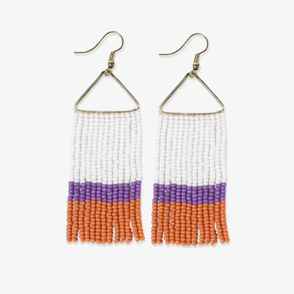 INK + ALLOY Whitney Game Day Color Block Stripe Beaded Fringe Earrings Purple + Orange