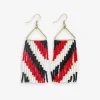 INK + ALLOY Whitney Game Day Diagonal Stripes Beaded Fringe Earrings Bright Red and Black