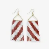 INK + ALLOY Whitney Game Day Diagonal Stripes Beaded Fringe Earrings Burnt Orange and White