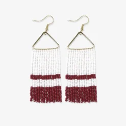 INK + ALLOY Whitney Game Day Three Stripe Beaded Fringe Earrings White + Dark Red