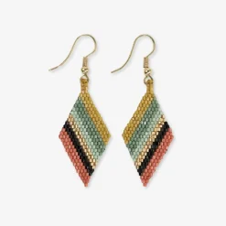 INK + ALLOY Zelda Angled Stripe Diamond Earrings Greens + Rust