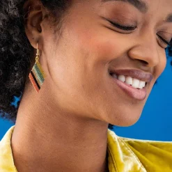 INK + ALLOY Zelda Angled Stripe Diamond Earrings Greens + Rust
