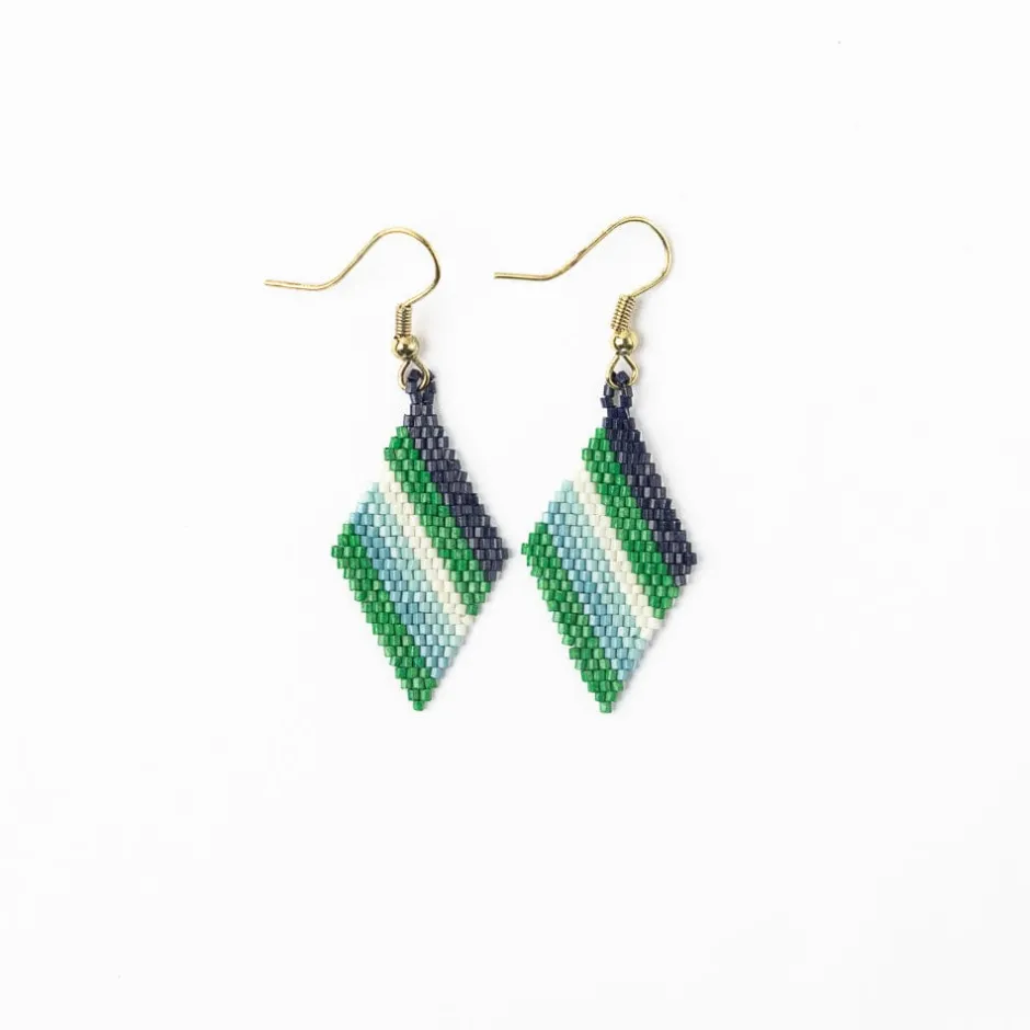 INK + ALLOY Zelda Angled Stripe Diamond Earrings Green + Light Blue