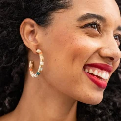 INK + ALLOY Zoey Stripes Small Beaded Hoop Earrings Desert
